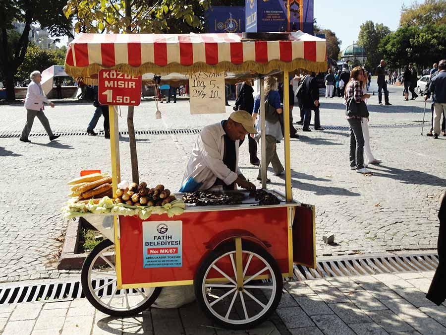 Castañas y comida ambulante típica de Estambul